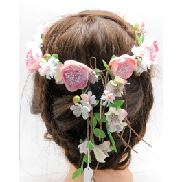 C_73 tiara flexible de novia con flores blancas y rosas