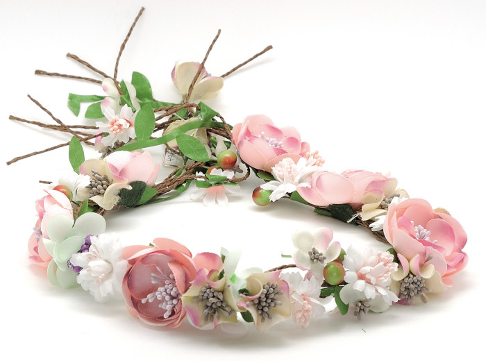 C_73 tiara flexible de novia con flores blancas y rosas