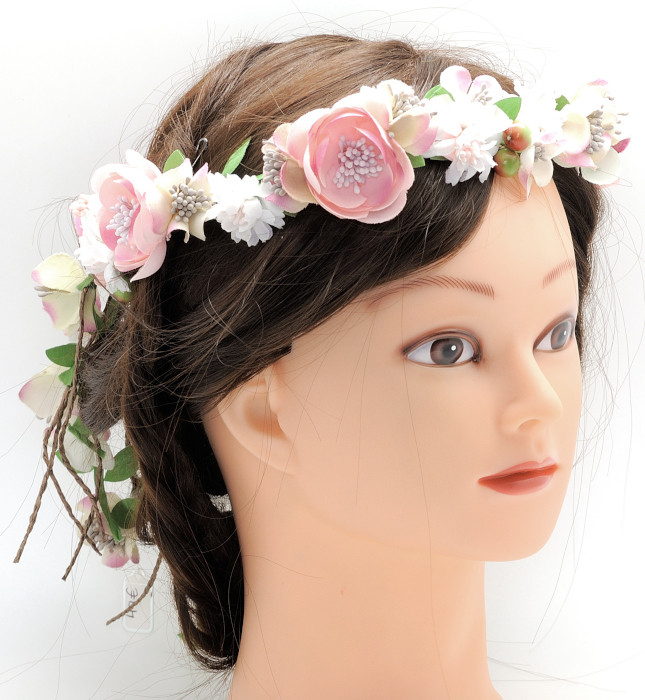 C_73 tiara flexible de novia con flores blancas y rosas