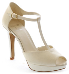 Laura 10cm peep toe de plataforma de novia, color: blanco roto