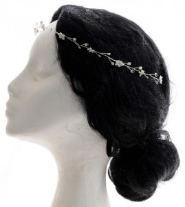 Tiara flexible de novia de pedrería y perlas